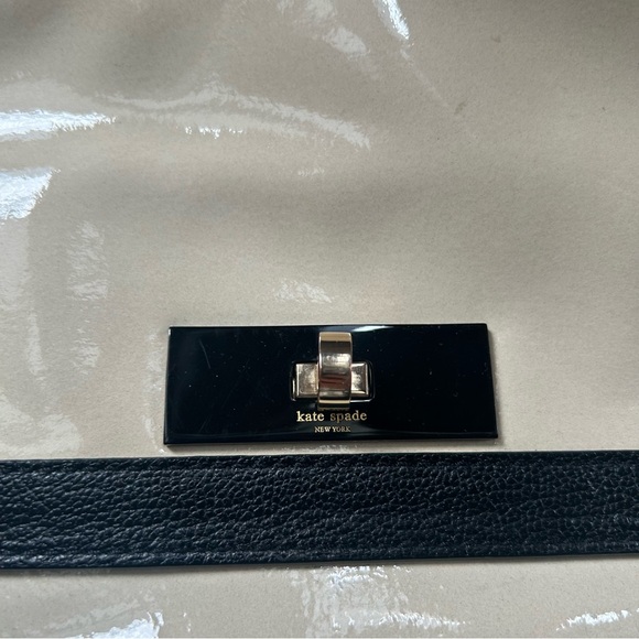 Kate Spade Cream Black Patent Leather Color block Satchel Tote Purse Handbag - Picture 5 of 15